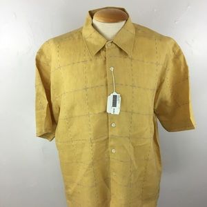 Visitor button down 100% washable linen yellow tan short sleeves x large XL
